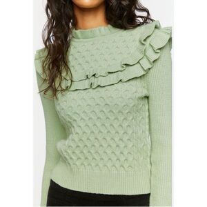 Forever 21- Green Ruffled Women's Sweater- Size Medium
